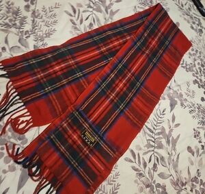Patrick Kins Red and Black Tartan Scarf with Fringe Detail